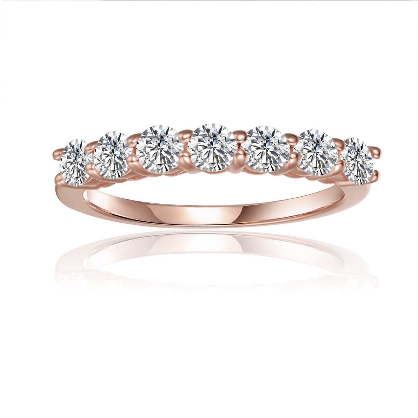 Elegant 9ct rose gold wedding band set featuring seven sparkling stones in a half eternity design.