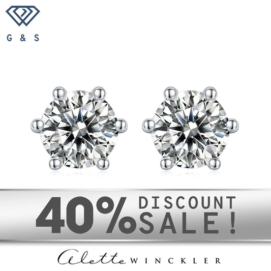 Aletté Winckler - Classic Solitaire 6 Claw Moissanite Stud Earrings Set in Sterling Silver