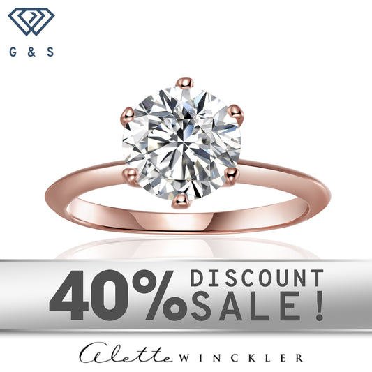 Aletté Winckler - Solitaire Tiffany 6 Claw Setting 3.00ct Moissanite Engagement Ring Set 9ct Rose Gold