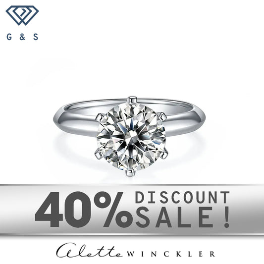Aletté Winckler - Solitaire Tiffany 6 Claw Setting 3.00ct Moissanite Engagement Ring Set 9ct White Gold
