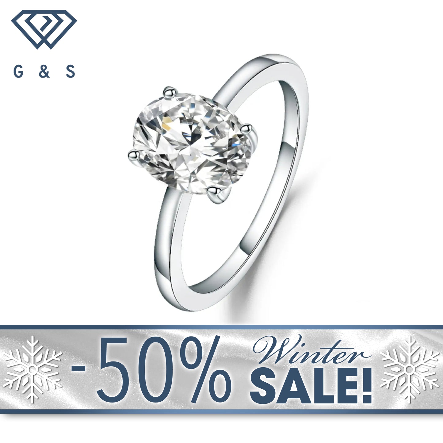Classic 4 Claw Oval Solitaire 1.00ct Moissanite Engagement Ring Set in Sterling Silver - Winter Sale