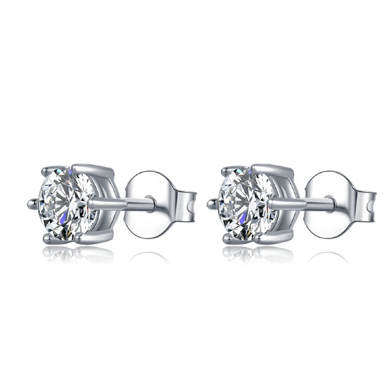 Classic Solitaire 6 Claw Moissanite Stud Earrings Set in Sterling Silver