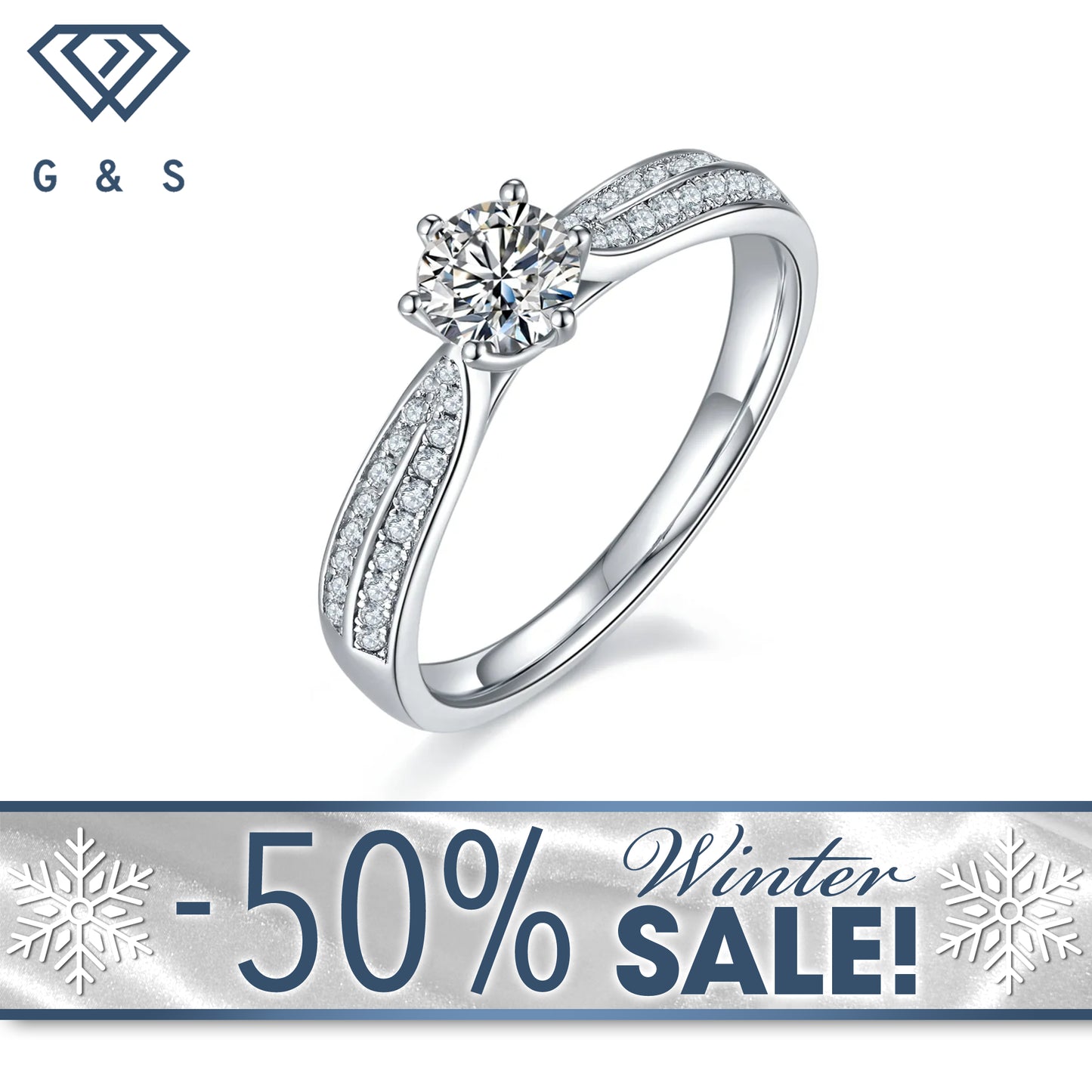 Classic Pave 0.50ct Moissanite Engagement Ring Set in Sterling Silver - Winter Sale