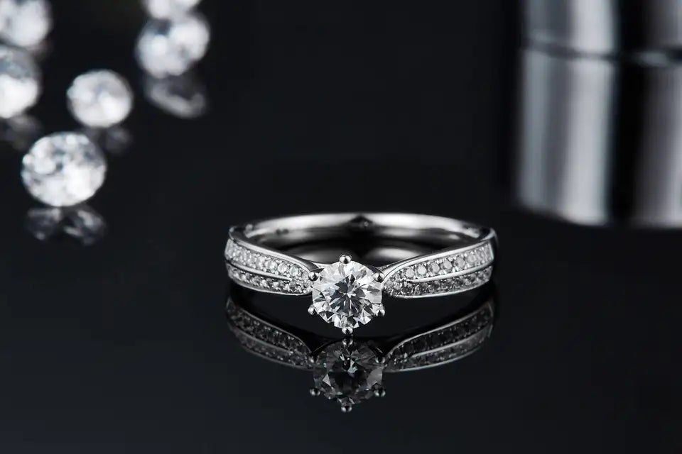 Classic Pave 0.50ct Moissanite Engagement Ring Set in Sterling Silver