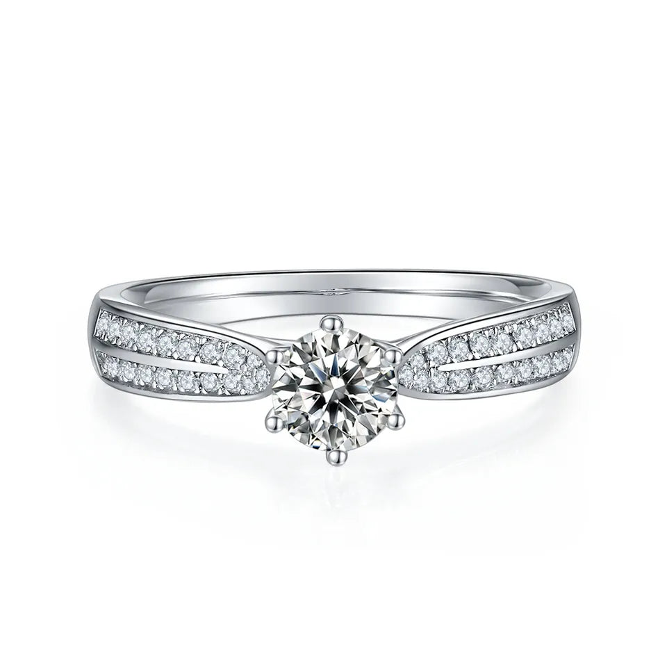 Classic Pave 0.50ct Moissanite Engagement Ring Set in Sterling Silver