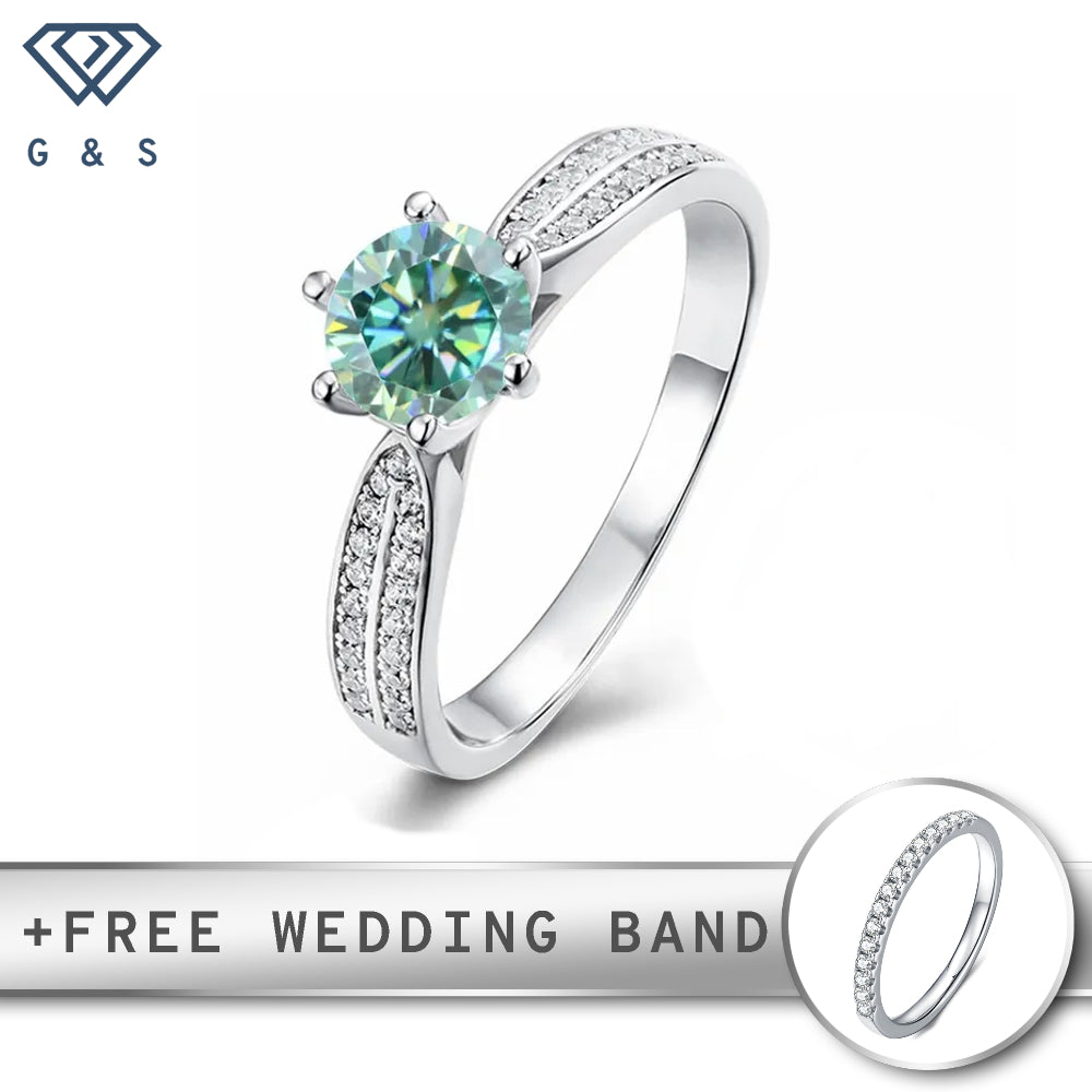 Classic Pave 1.00ct Green Moissanite Engagement Ring Set in Sterling Silver