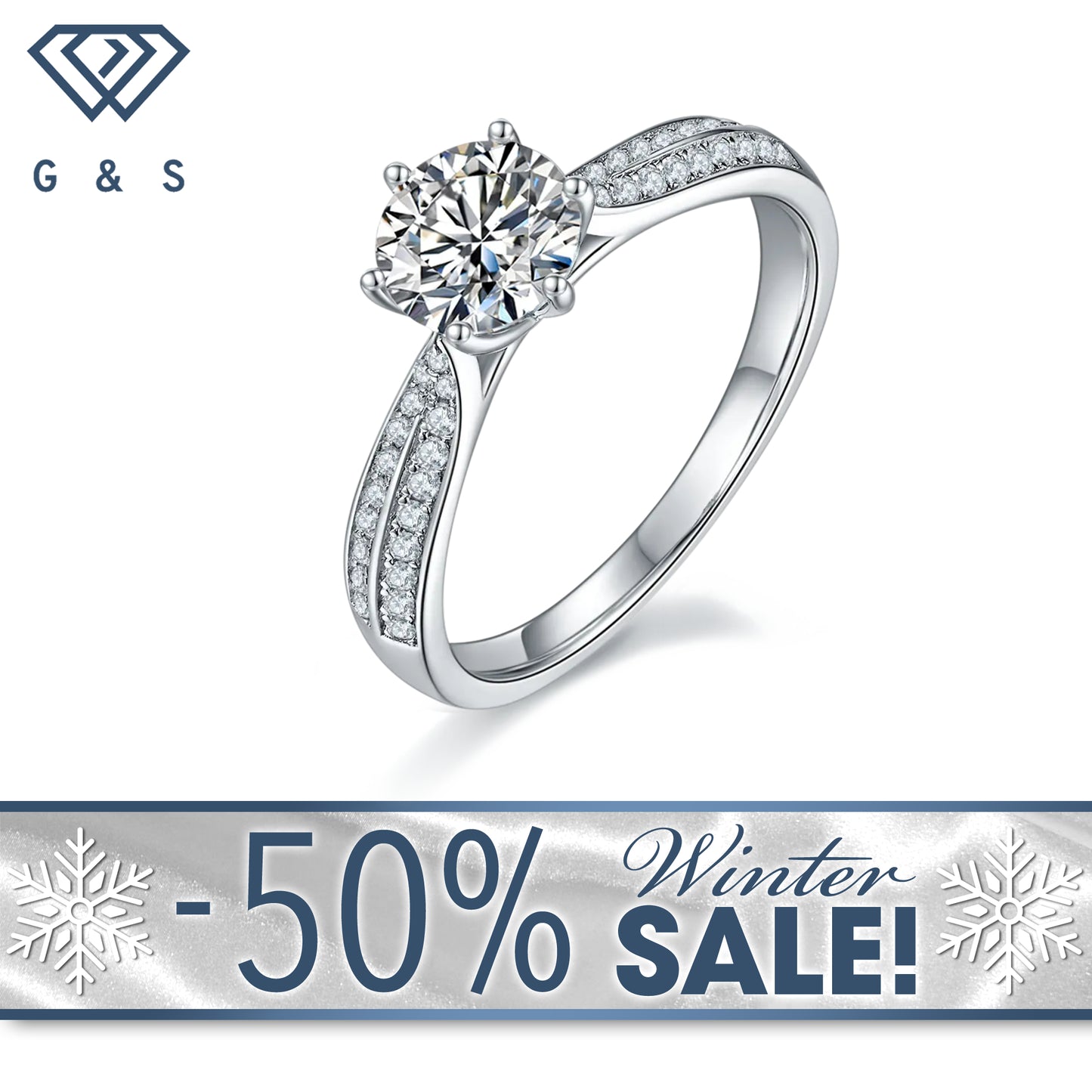 Classic Pave 1.00ct Moissanite Engagement Ring Set in Sterling Silver - Winter Sale