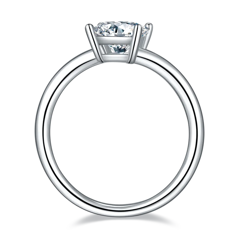 This classic solitaire ring showcases a 1.00ct princess cut moissanite in a refined sterling silver setting.