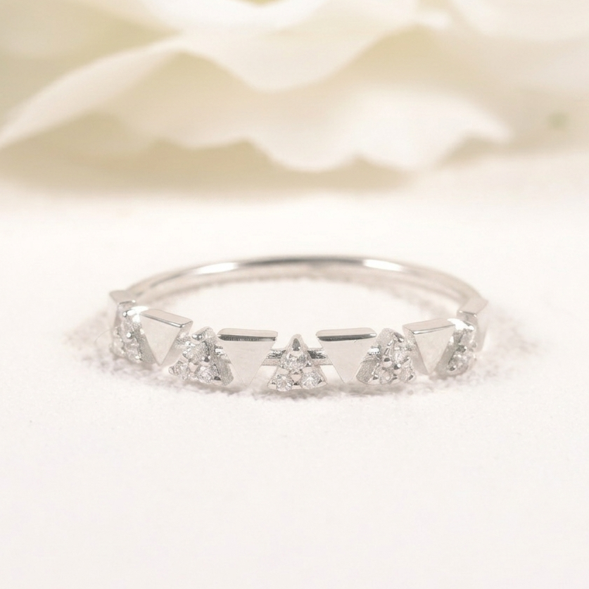Dainty Sterling Silver Moissanite Geometric Triangle Cluster Stacking Ring