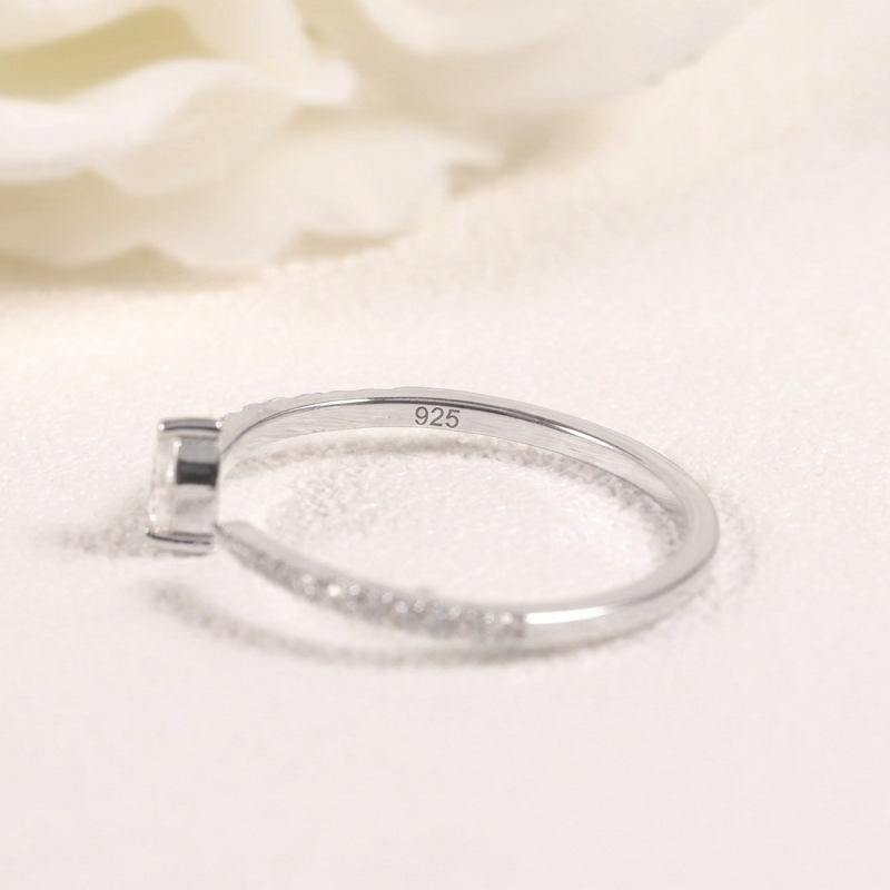 Dainty Sterling Silver Moissanite Marquise Open-Cuff Stacking Ring