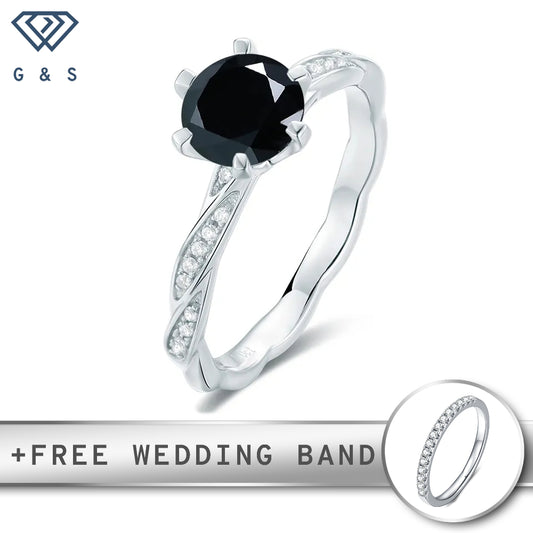 Delicate Vintage Black 1.00ct Moissanite Engagement Ring Set in Sterling Silver