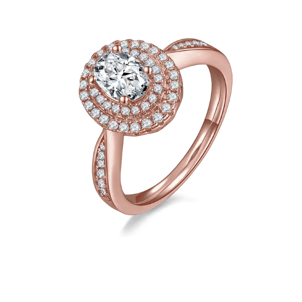 Double Halo 1.00ct Oval Cut Moissanite Engagement Ring - BLACKFRIDAY