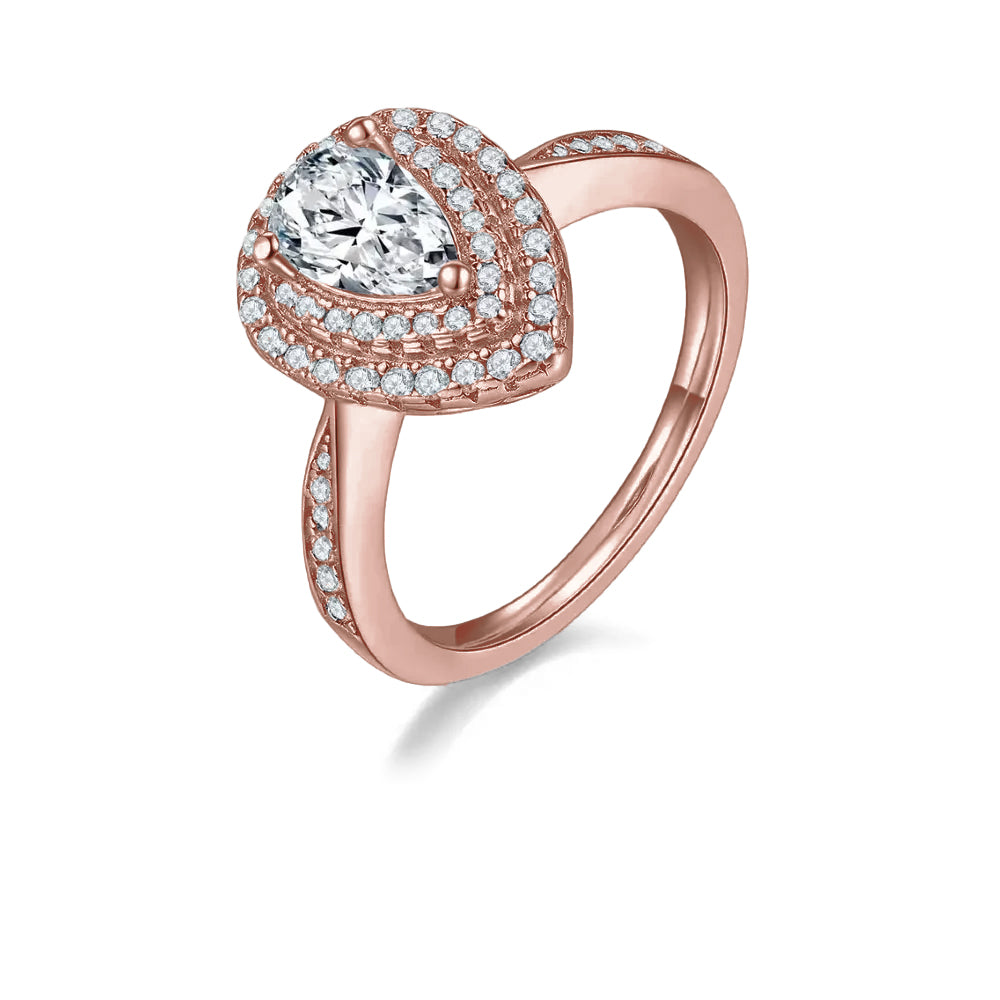 Double Halo 1.00ct Pear Shape Moissanite Engagement Ring - BLACKFRIDAY