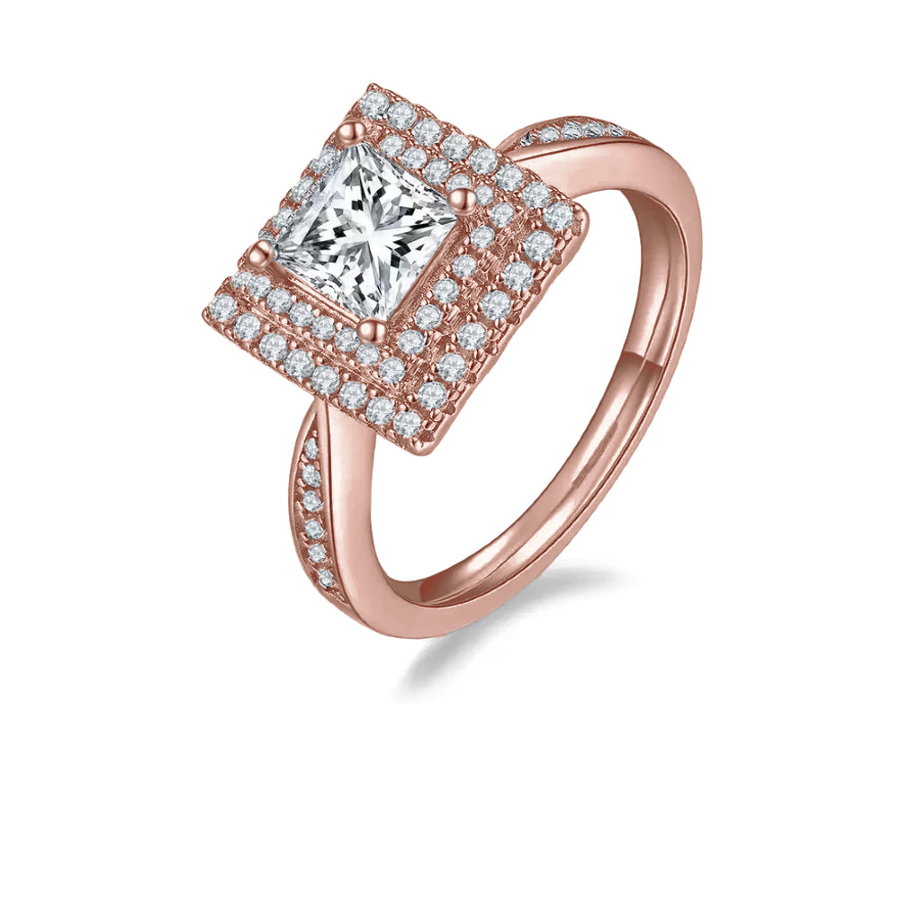 Double Halo 1.00ct Princess Cut Moissanite Engagement Ring - BLACKFRIDAY