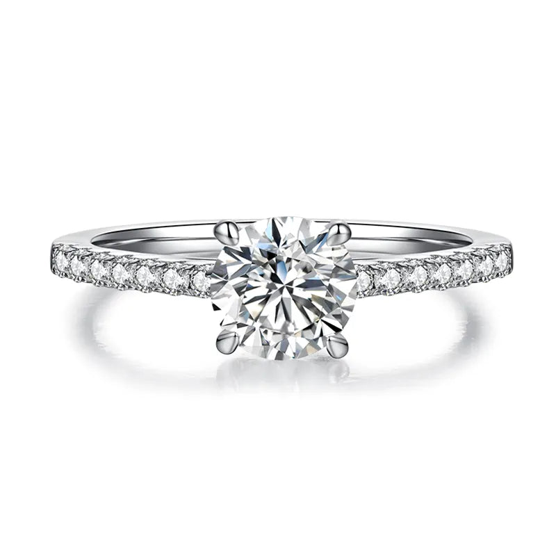Elegant 1.00ct Round Brilliant Moissanite Engagement Ring Set in Sterling Silver - BLACKFRIDAY