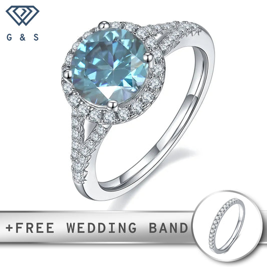 Elegant 2.00ct Blue Halo Moissanite Engagement Ring