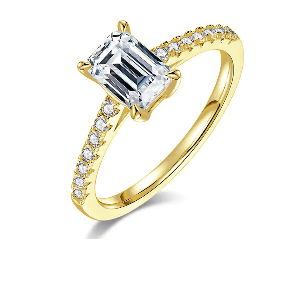 Elegant Basket Set 1.00ct Emerald Cut Moissanite Engagement Ring - BLACKFRIDAY