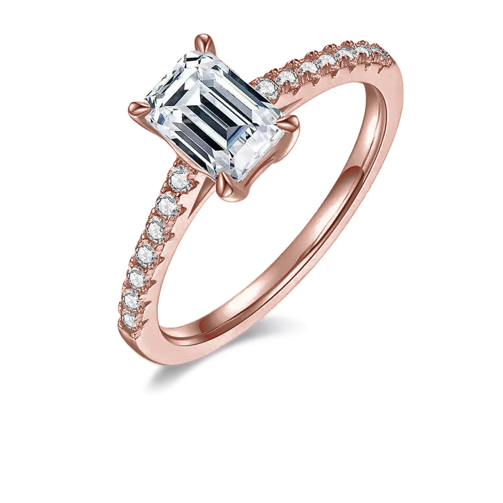 Elegant Basket Set 1.00ct Emerald Cut Moissanite Engagement Ring - BLACKFRIDAY