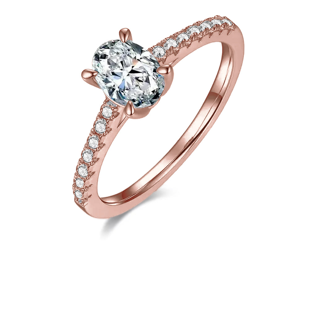 Elegant Basket Set 1.00ct Oval Cut Moissanite Engagement Ring - BLACKFRIDAY