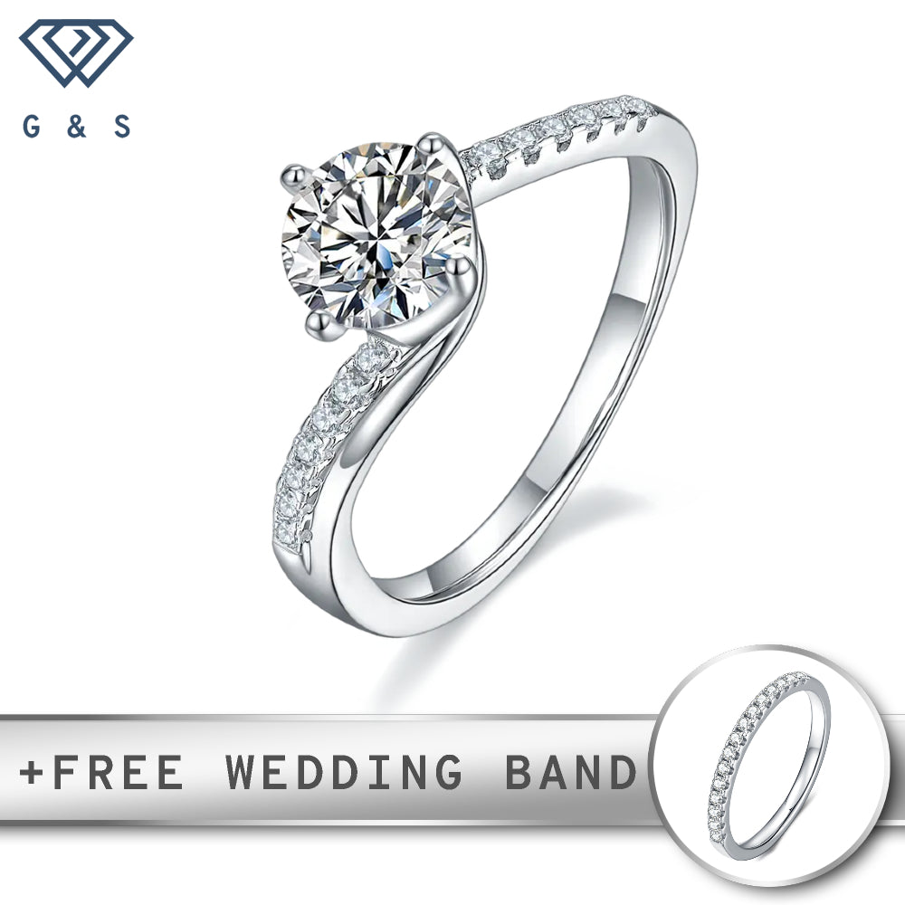 A classic and refined engagement ring featuring a brilliant 1.00ct moissanite center stone set in a polished sterling silver band.