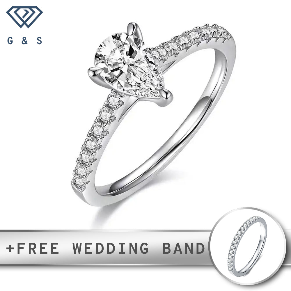 A classic engagement ring featuring a 1.00ct pear-shaped moissanite in a secure basket setting.