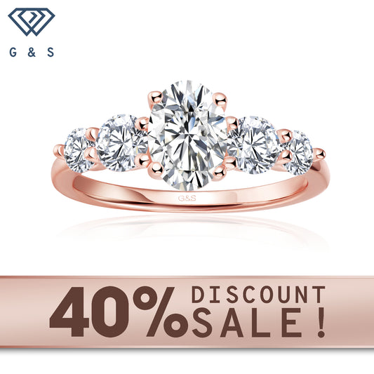 Eternal Brilliance five-stone oval cut moissanite engagement ring set in 9ct rose gold.