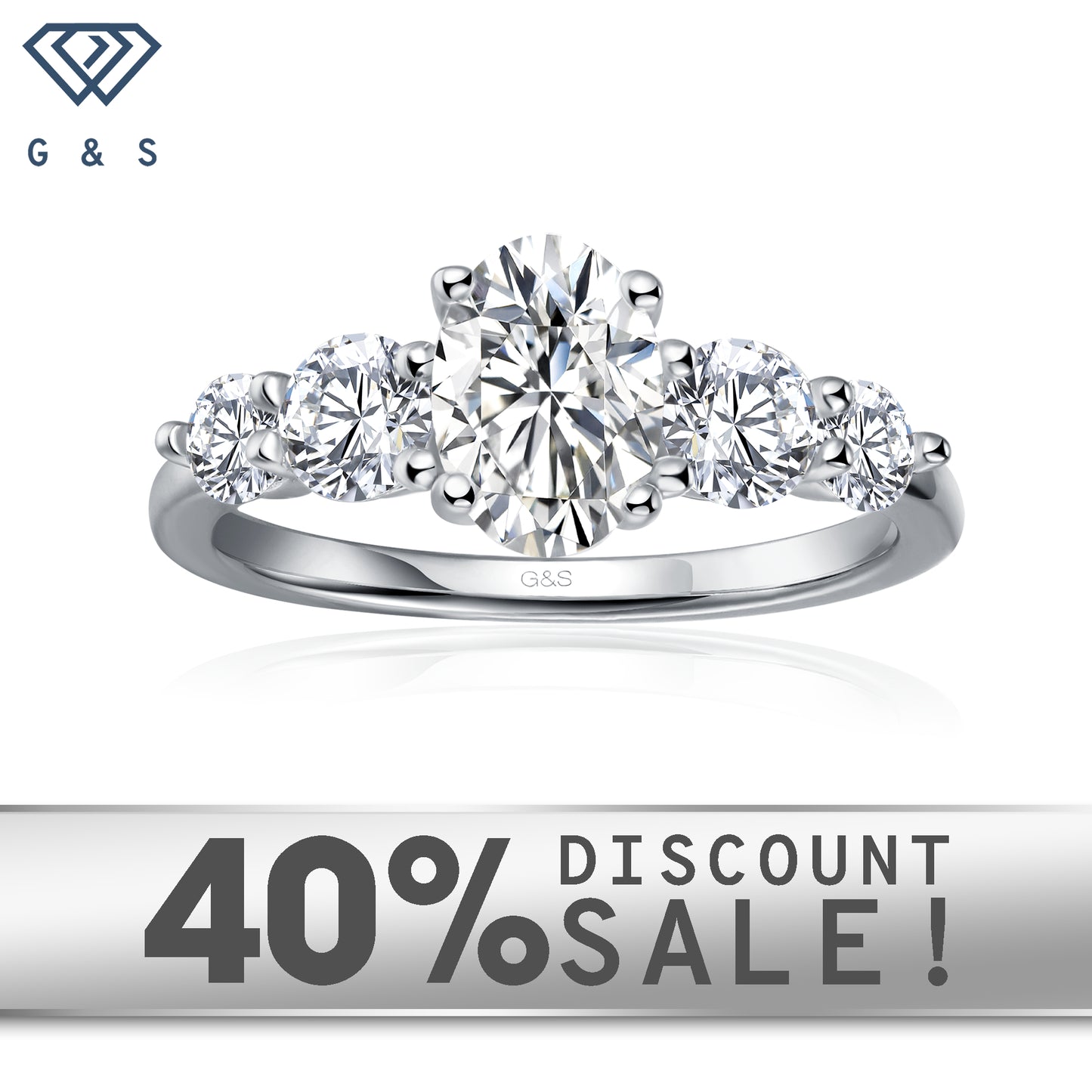 Eternal Brilliance five-stone oval cut moissanite engagement ring set in 9ct white gold.
