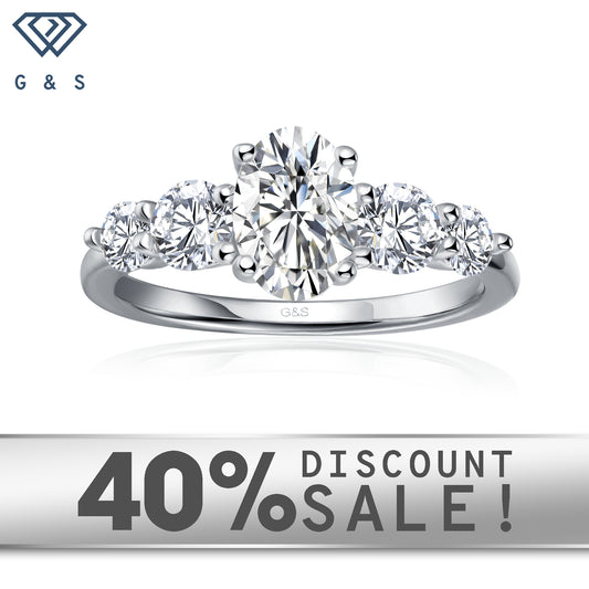 Eternal Brilliance five-stone oval cut moissanite engagement ring set in 9ct white gold.