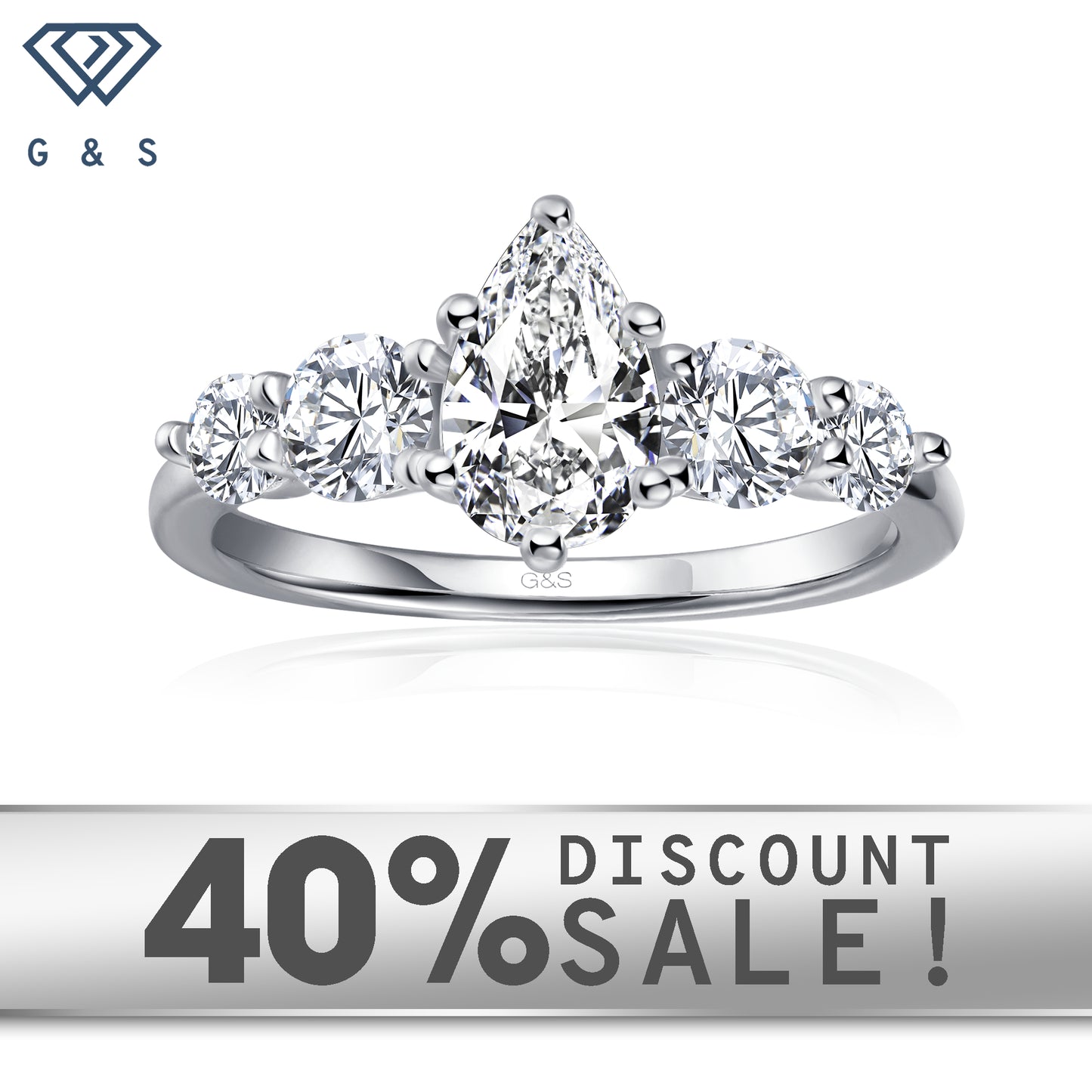 Eternal Brilliance five-stone pear-shaped moissanite engagement ring set in 9ct white gold.
