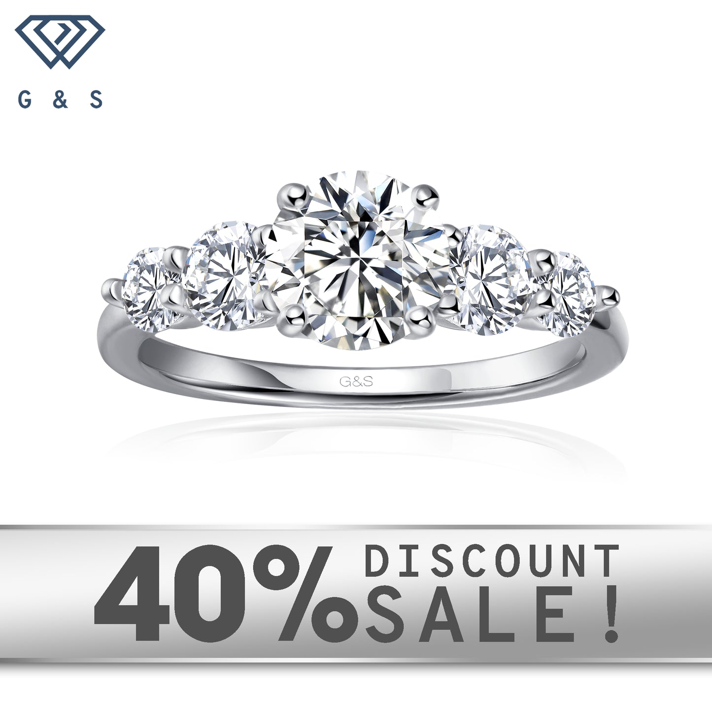 Eternal Brilliance five-stone round brilliant moissanite engagement ring set in 9ct white gold.