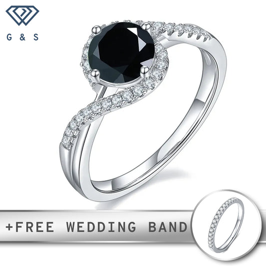 Exquisite Halo Black 1.00ct Moissanite Engagement Ring Set in Sterling Silver