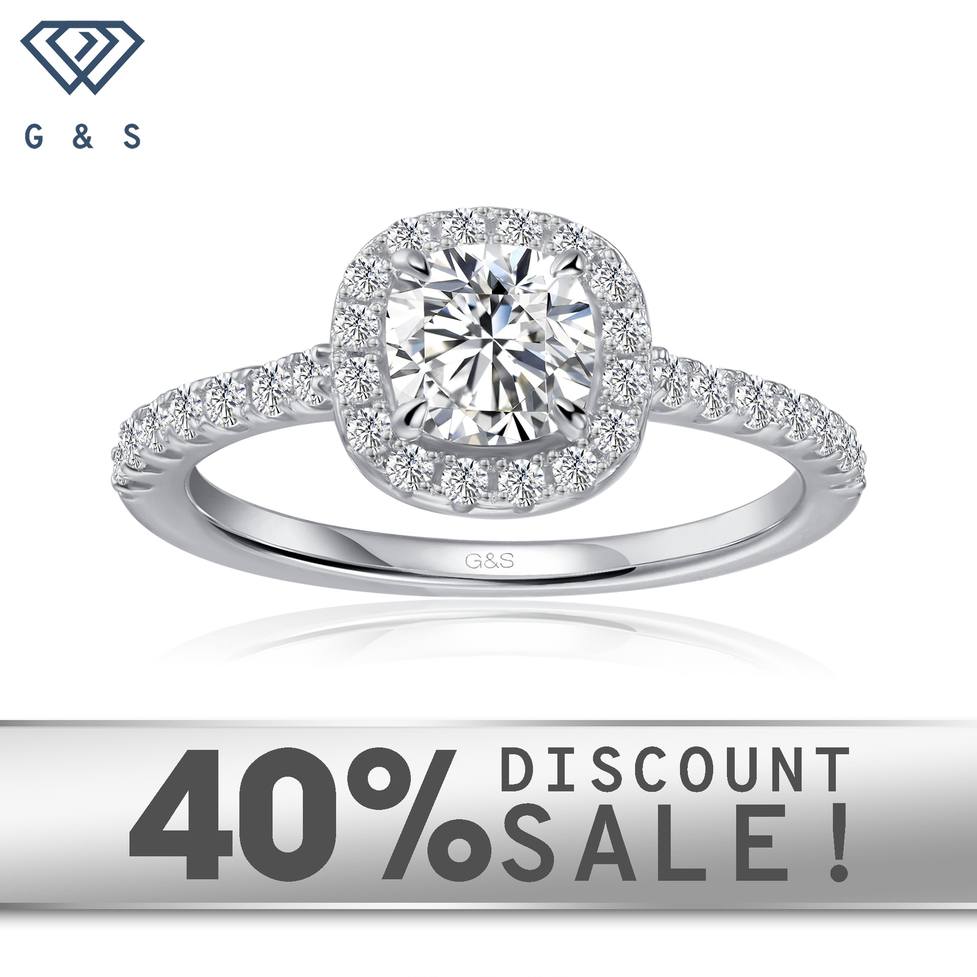 Forever Classic Halo cushion cut moissanite engagement ring set in 9ct white gold.