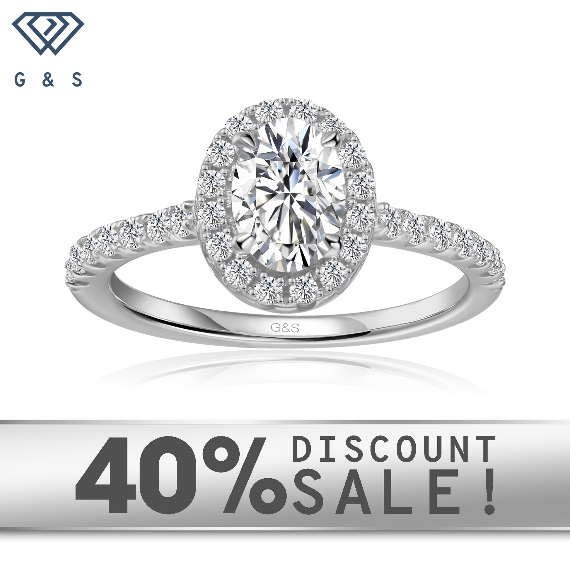 Forever Classic Halo oval cut moissanite engagement ring set in 9ct white gold.