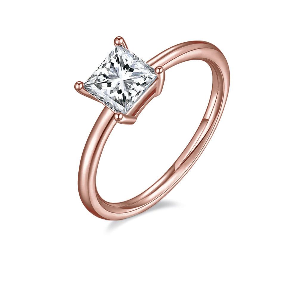 Classic 4 Claw Princess Cut Solitaire 1.00ct Moissanite Engagement Ring Set in Sterling Silver - BLACKFRIDAY