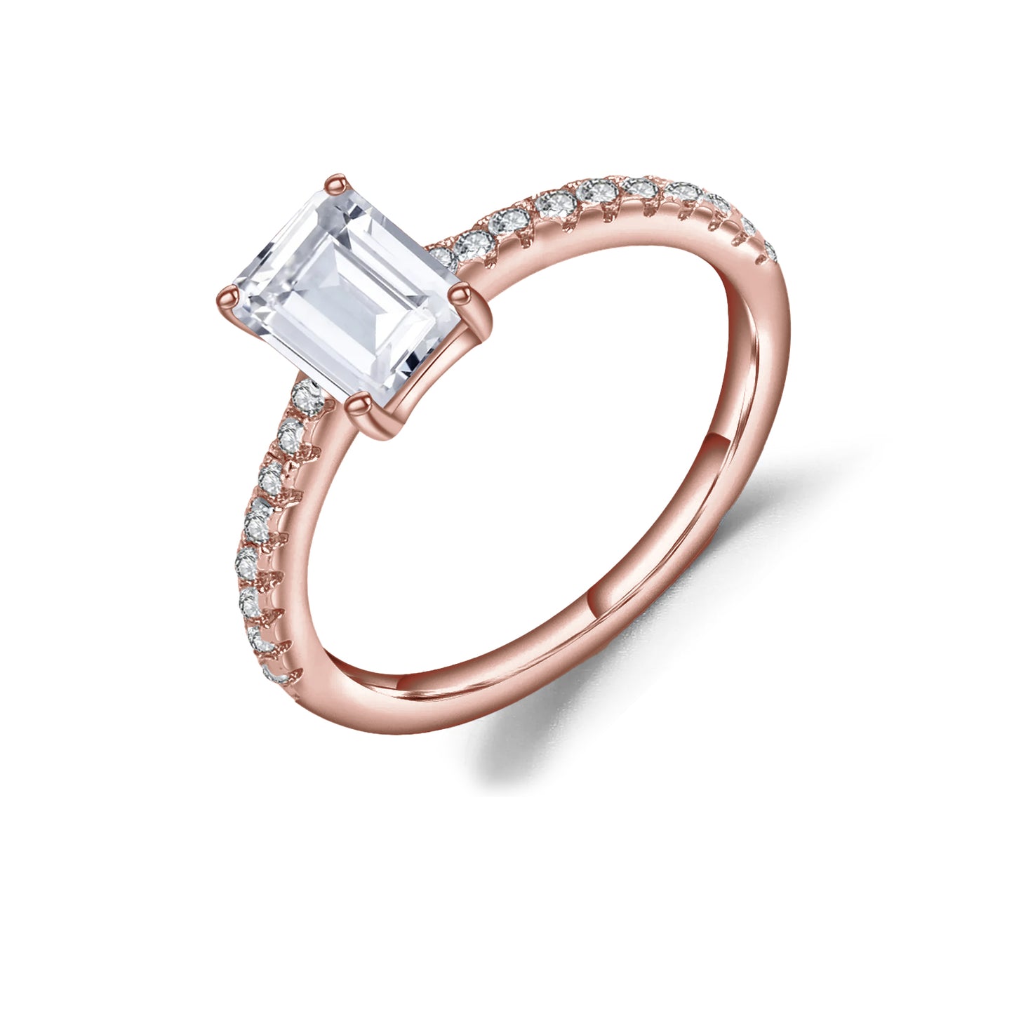 Exquisite Emerald Cut 1.00ct Moissanite Engagement Ring Set in Sterling Silver - BLACKFRIDAY