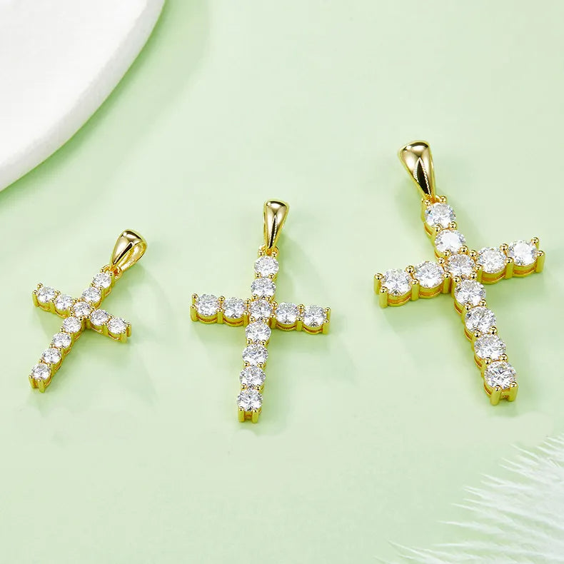 Moissanite Cross Pendant 18ct Yellow Gold Plated