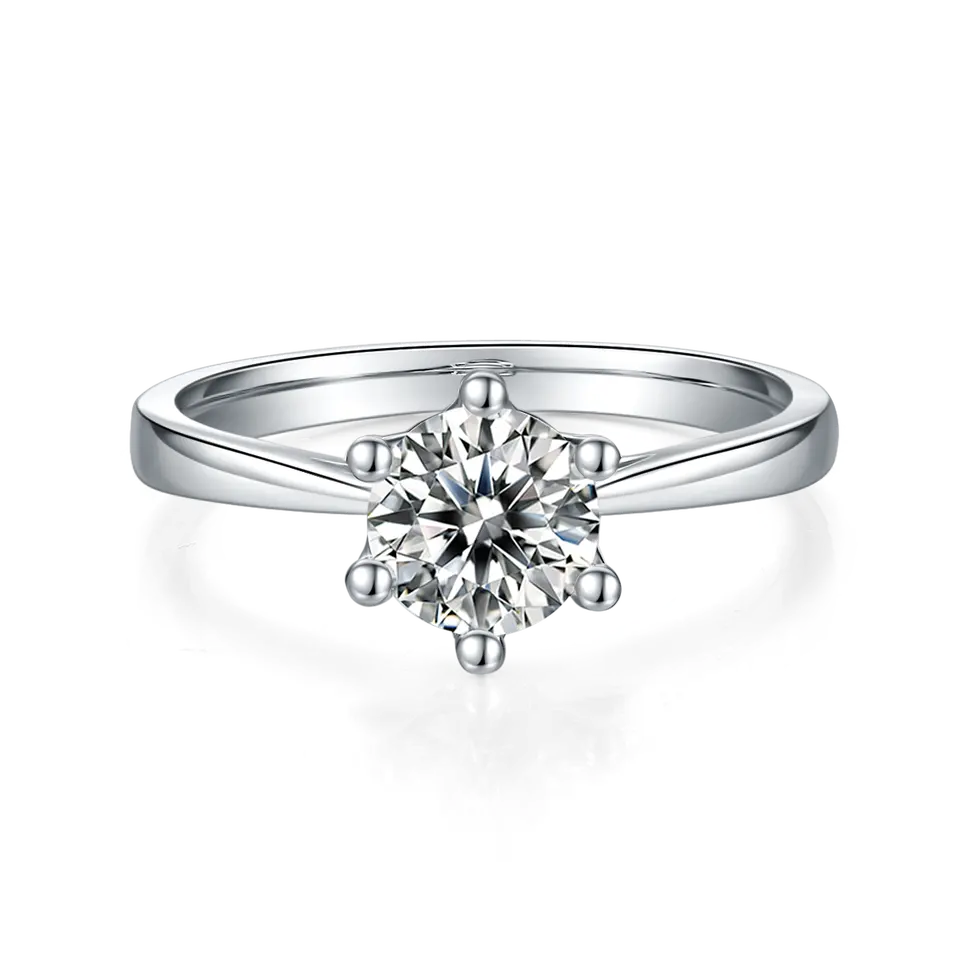 Solitaire 6 Claw Floral Basket 1.00ct Moissanite Engagement Ring Set in Sterling Silver