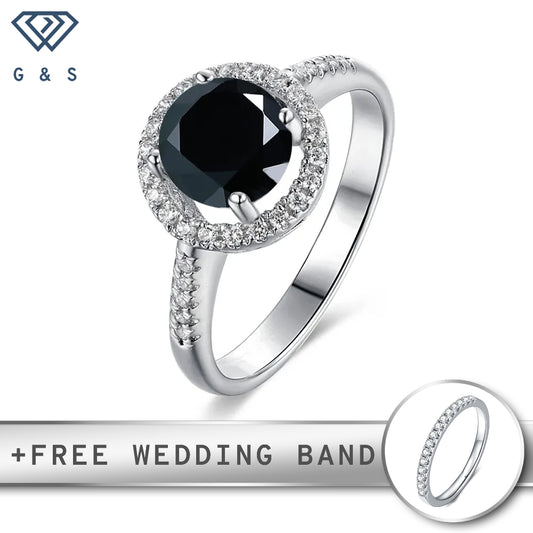 Halo Of Hearts 1.00ct Black Moissanite Engagement Ring Set in Sterling Silver