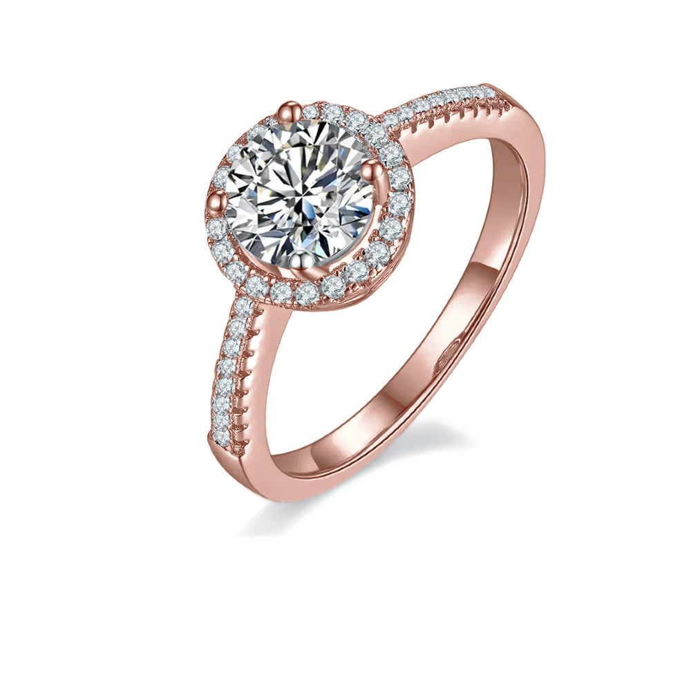 Halo Of Hearts 1.00ct Moissanite Engagement Ring Set in Sterling Silver - BLACKFRIDAY