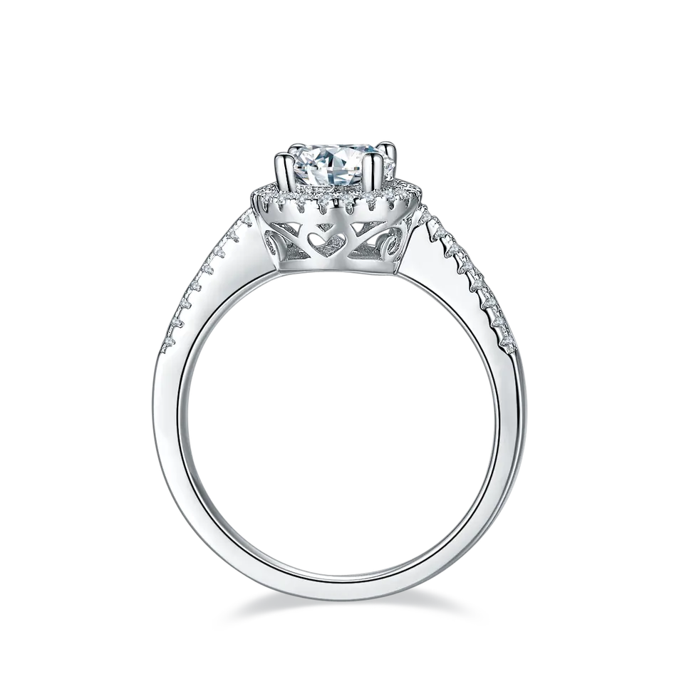 Halo Of Hearts 1.00ct Moissanite Engagement Ring Set in Sterling Silver