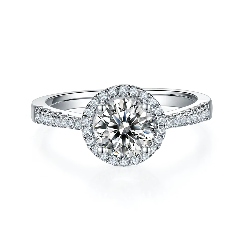 Halo Of Hearts 1.00ct Moissanite Engagement Ring Set in Sterling Silver