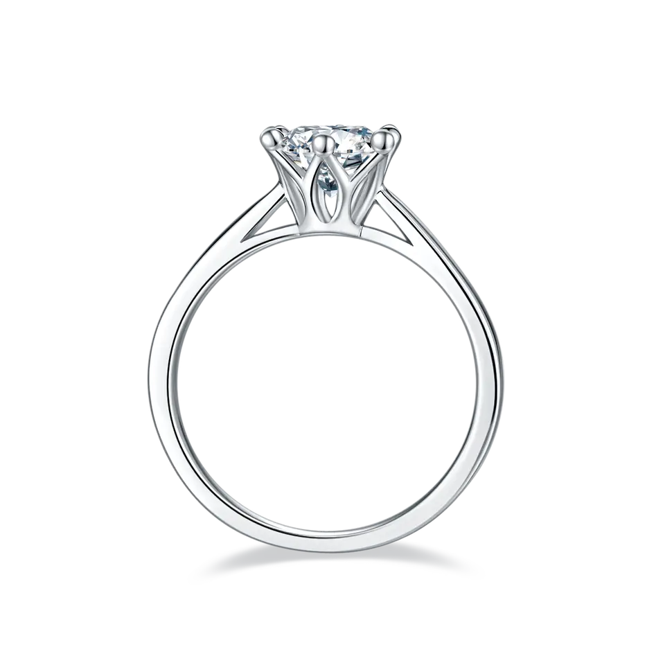 Solitaire 6 Claw Floral Basket 1.00ct Moissanite Engagement Ring Set in Sterling Silver