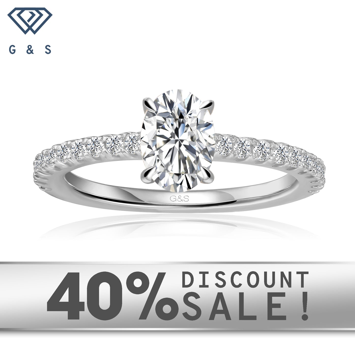 Hidden Elegance oval cut moissanite engagement ring set in 9ct white gold.