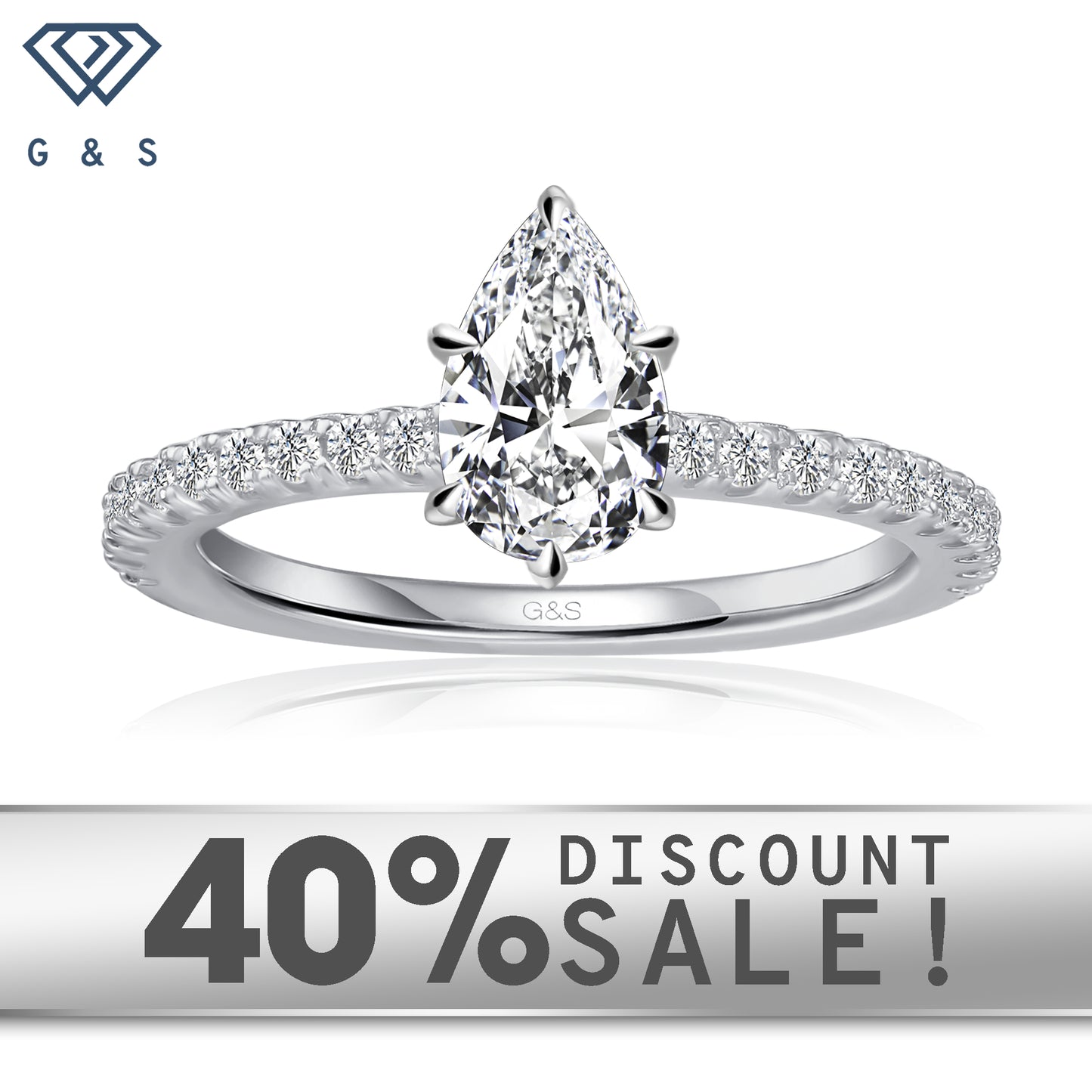 Hidden Elegance pear-shaped moissanite engagement ring set in 9ct white gold.