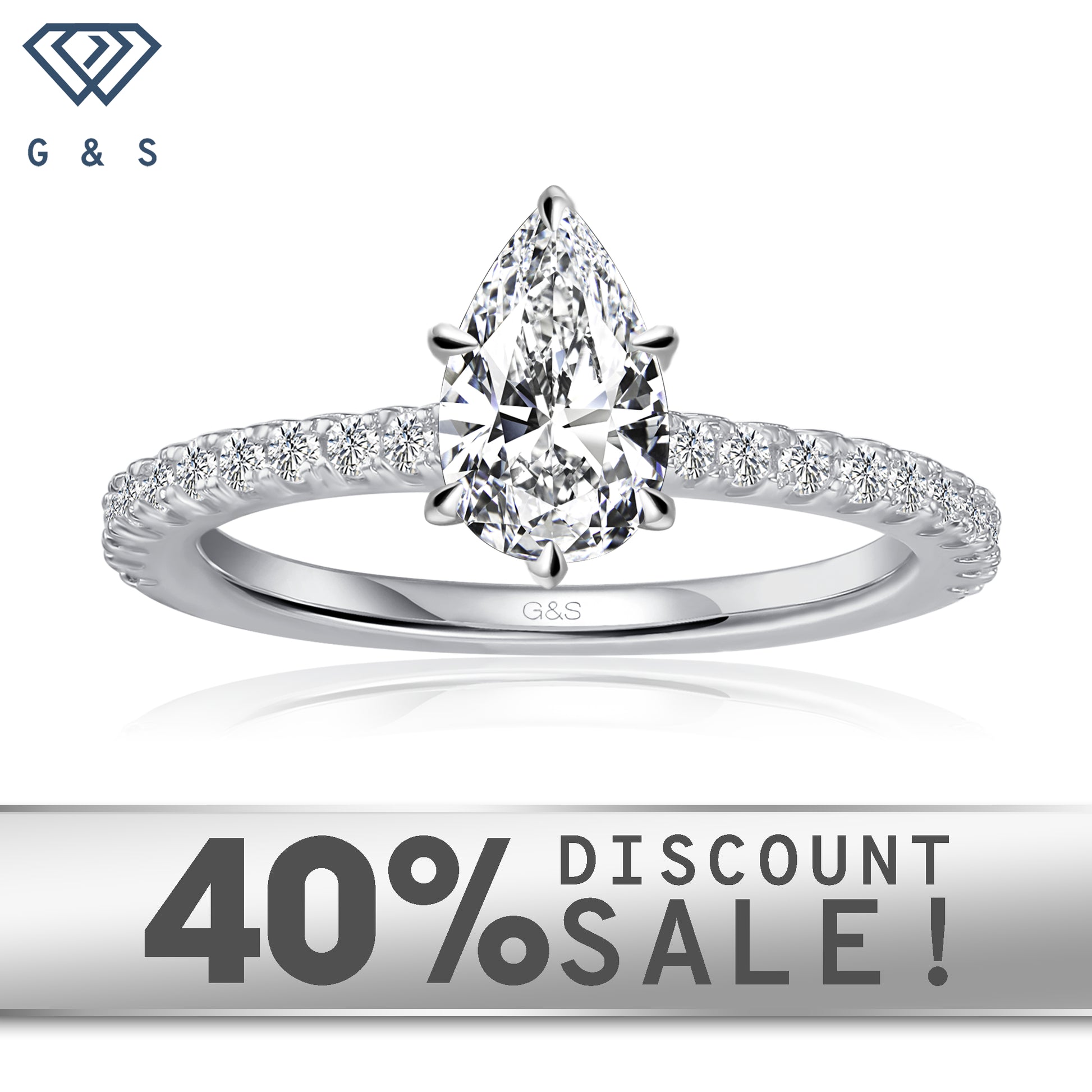 Hidden Elegance pear-shaped moissanite engagement ring set in 9ct white gold.