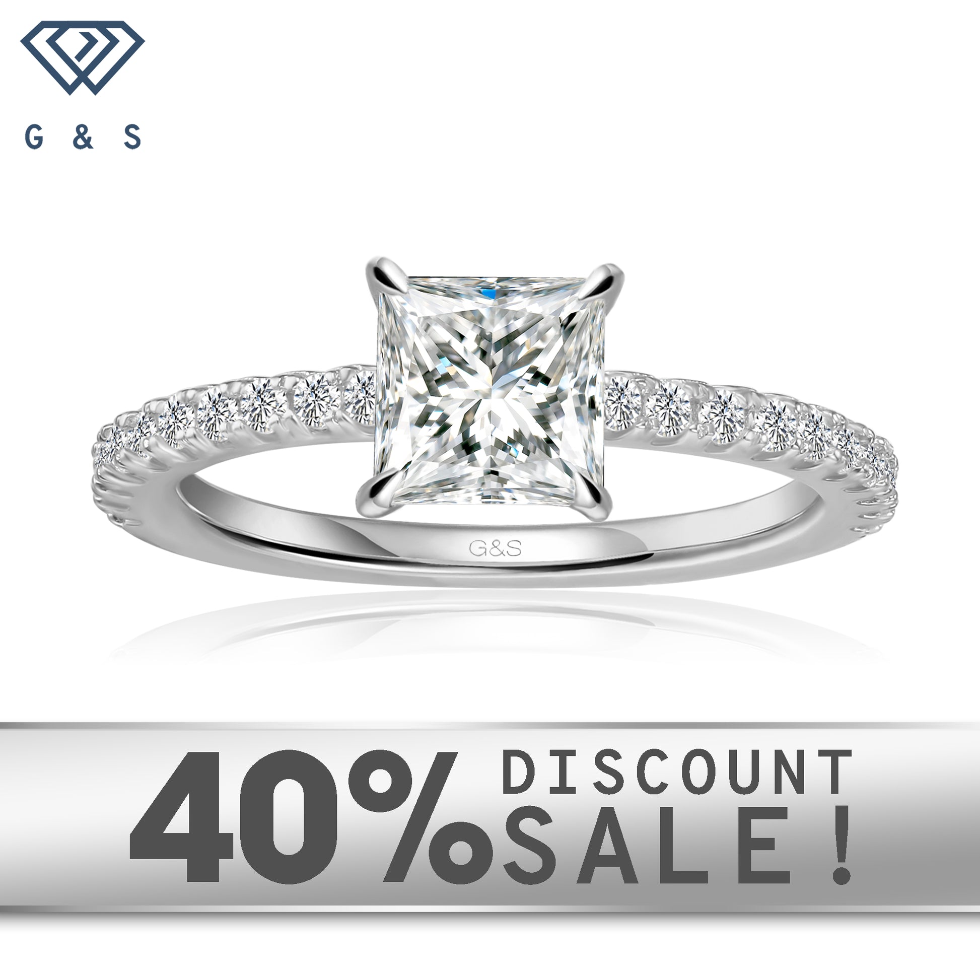 Hidden Elegance princess cut moissanite engagement ring set in 9ct white gold.