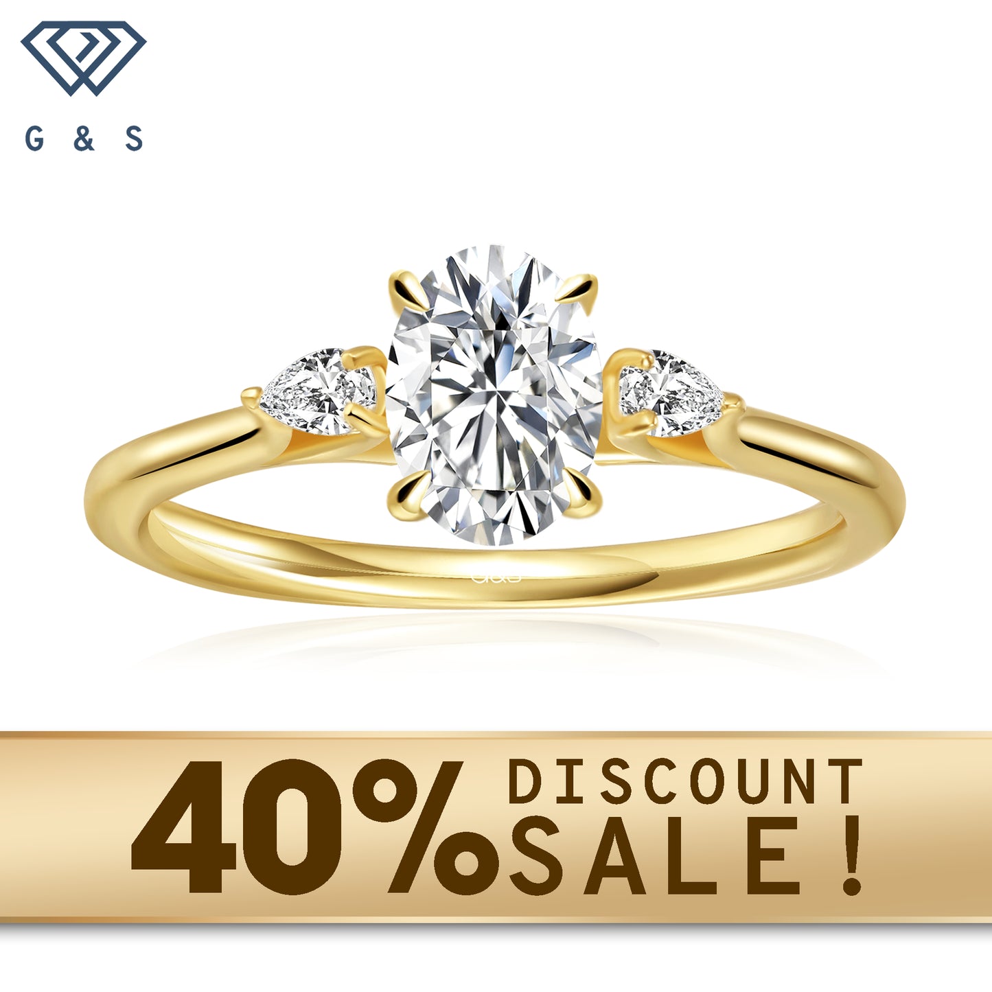 A 9ct yellow gold ring showcasing three oval-cut moissanites, symbolizing your journey together.