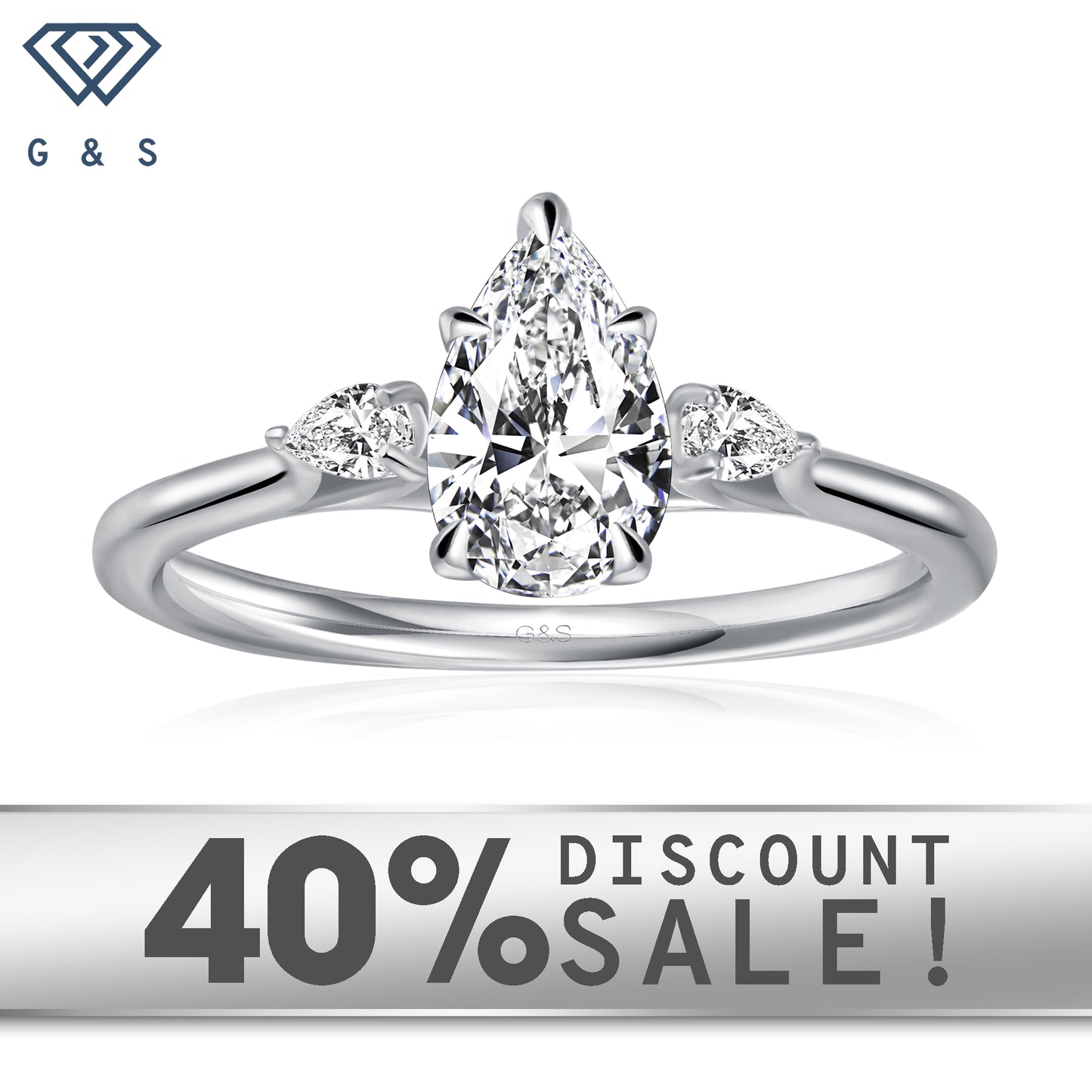Infinite Love Trilogy pear-shaped moissanite engagement ring set in 9ct white gold.