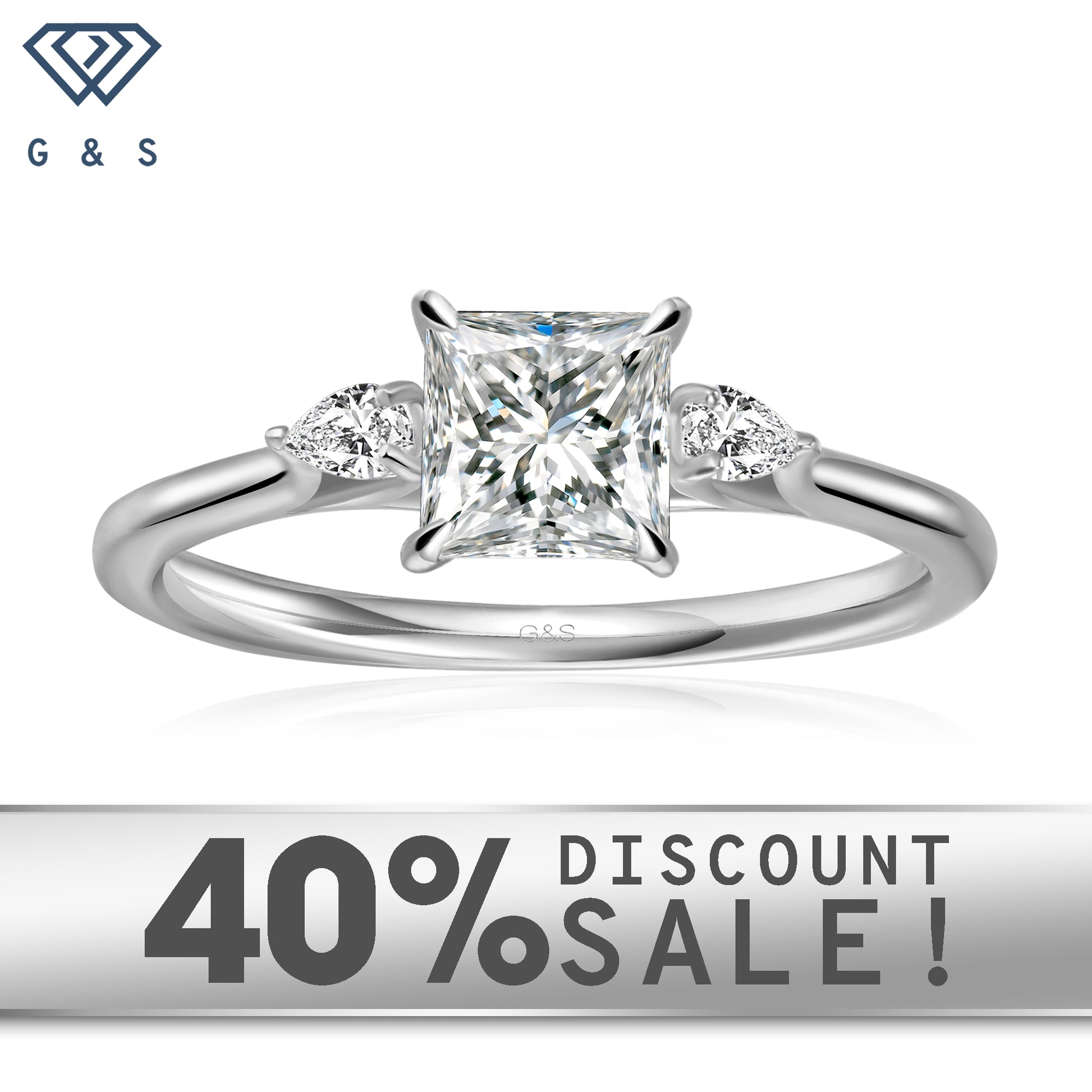 Infinite Love Trilogy princess cut moissanite engagement ring set in 9ct white gold.