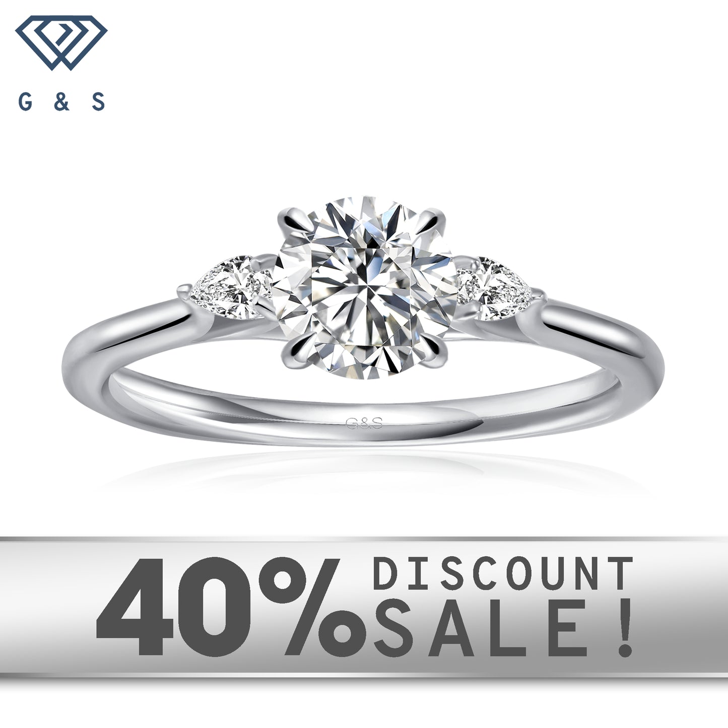 Infinite Love Trilogy round brilliant moissanite engagement ring set in 9ct white gold.